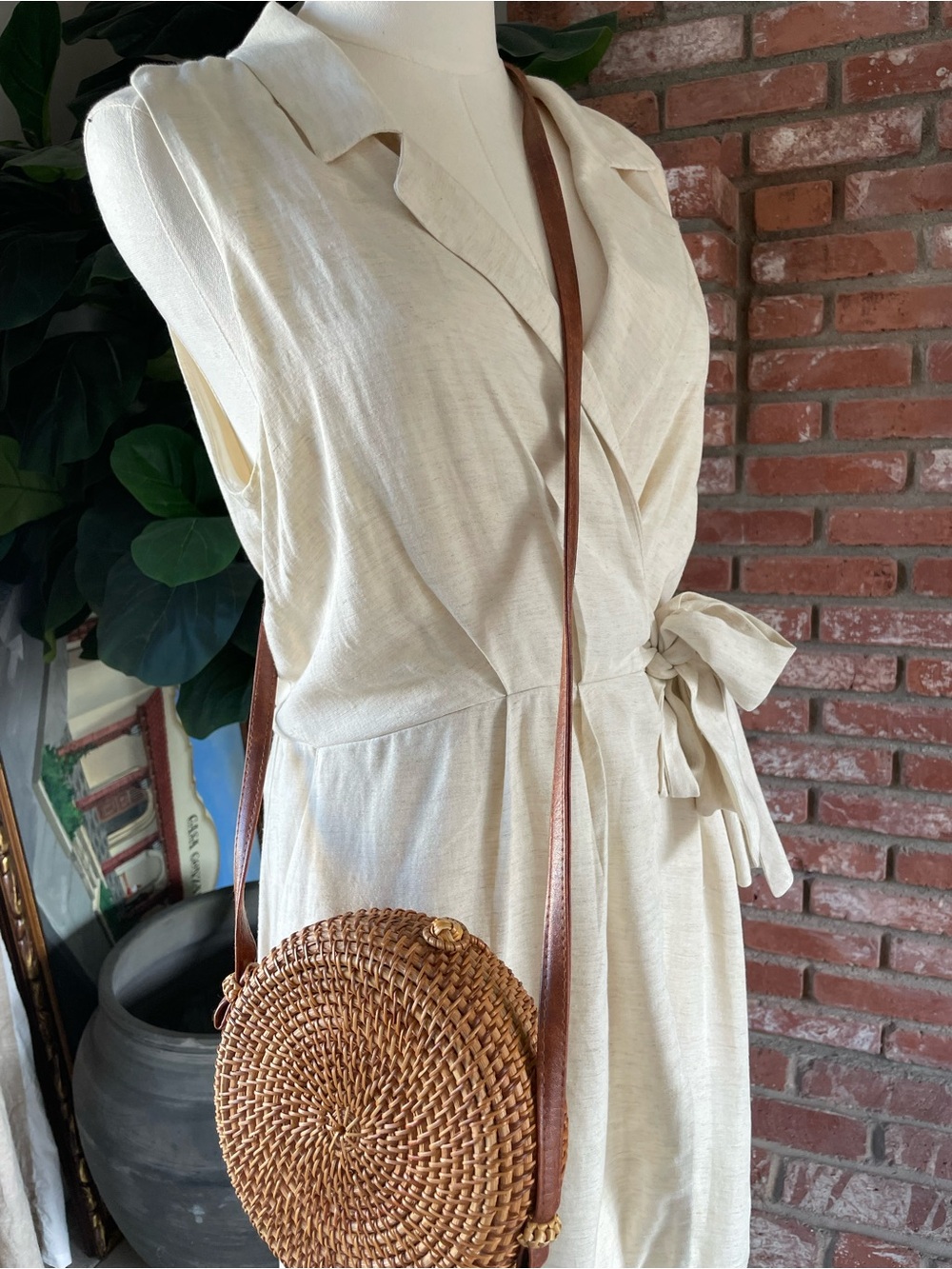 Anthropologie Sleeveless Wrap Mini Dress in Light Cream - Picture 5 of 8
